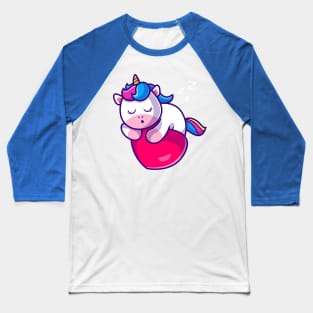 Cute Unicorn Sleeping On Heart Love Cartoon Baseball T-Shirt